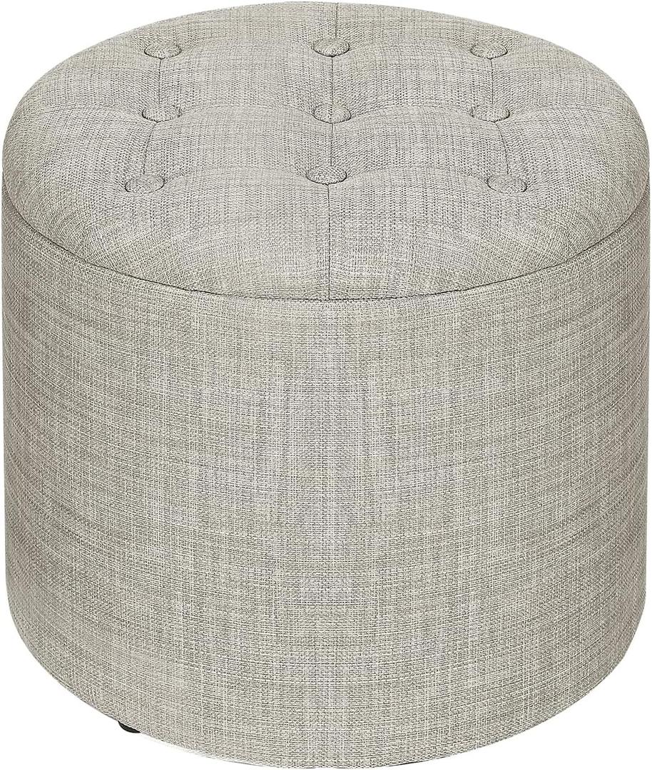 Adeco 14.6" Round Storage Tufted Ottomans with Removable Lid, Harbor Gray