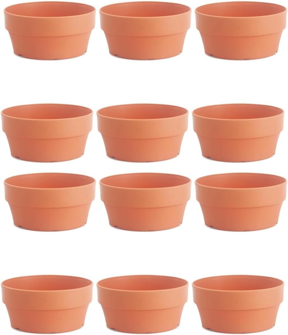 Amosfun 12pcs Imitation Clay Flower Pot Succulent Container Japanese Round Plastic Pot Flower Planter for Indoor and Outdoor Garden Home Decor 4.92 Inch (12.5x10.1cmx2pcs, Orangex2pcs)
