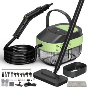 14 IN 1 Steam Mop Cleaner, 1.6L Detachable Handheld Steam Cleaner with 37 Accessories, 2500W Multipurpose Steamer Cleaning for Home,Floors,Tile,Grout,Upholstery,Carpet,Car,15S Fast Heat-Up (Green)