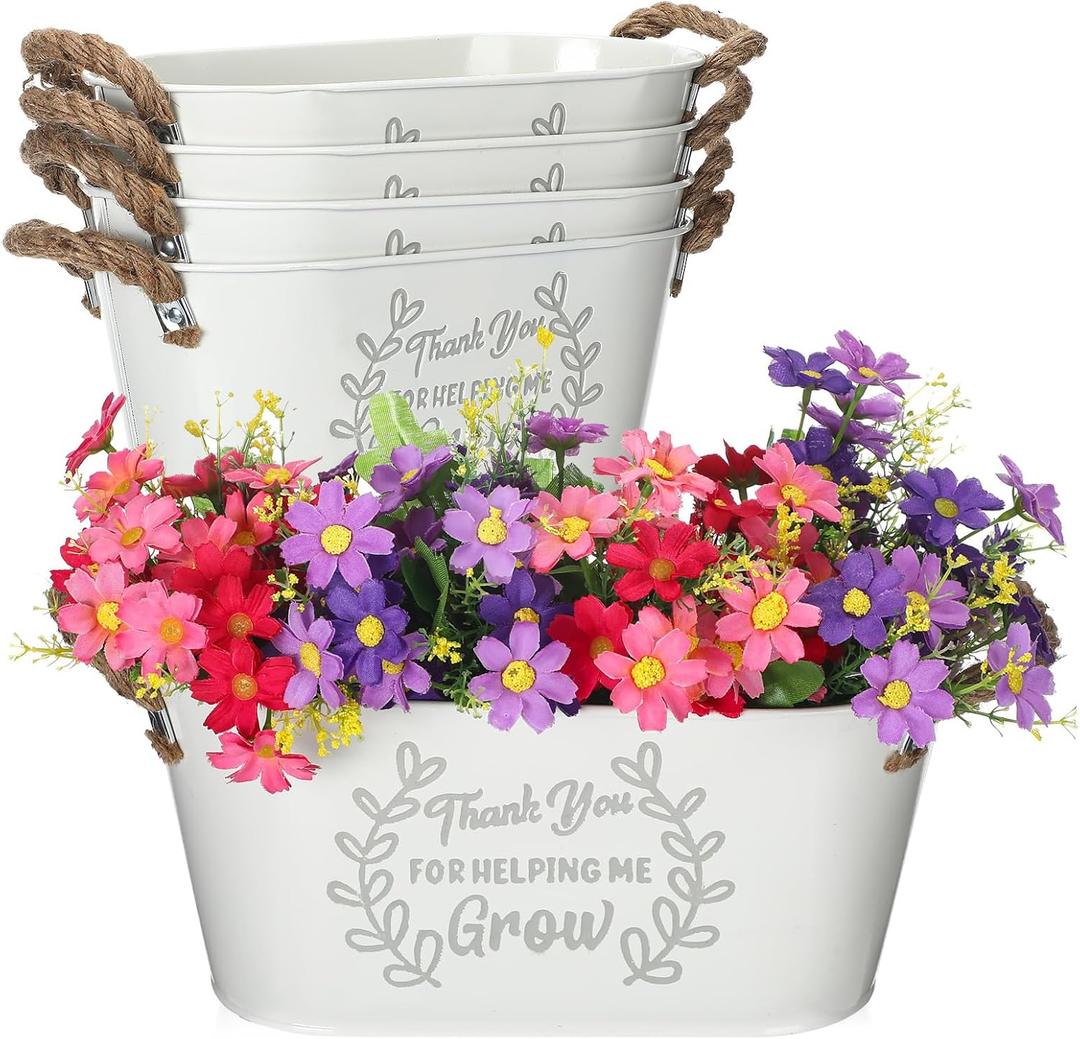 3 Pcs Teacher Appreciation Gifts Thank You For Helping Me Grow Oval Planter Thank You Flower Pot White Metal Planter with Small Handle for Gardening Gift for Plant Lover Teacher Appreciation