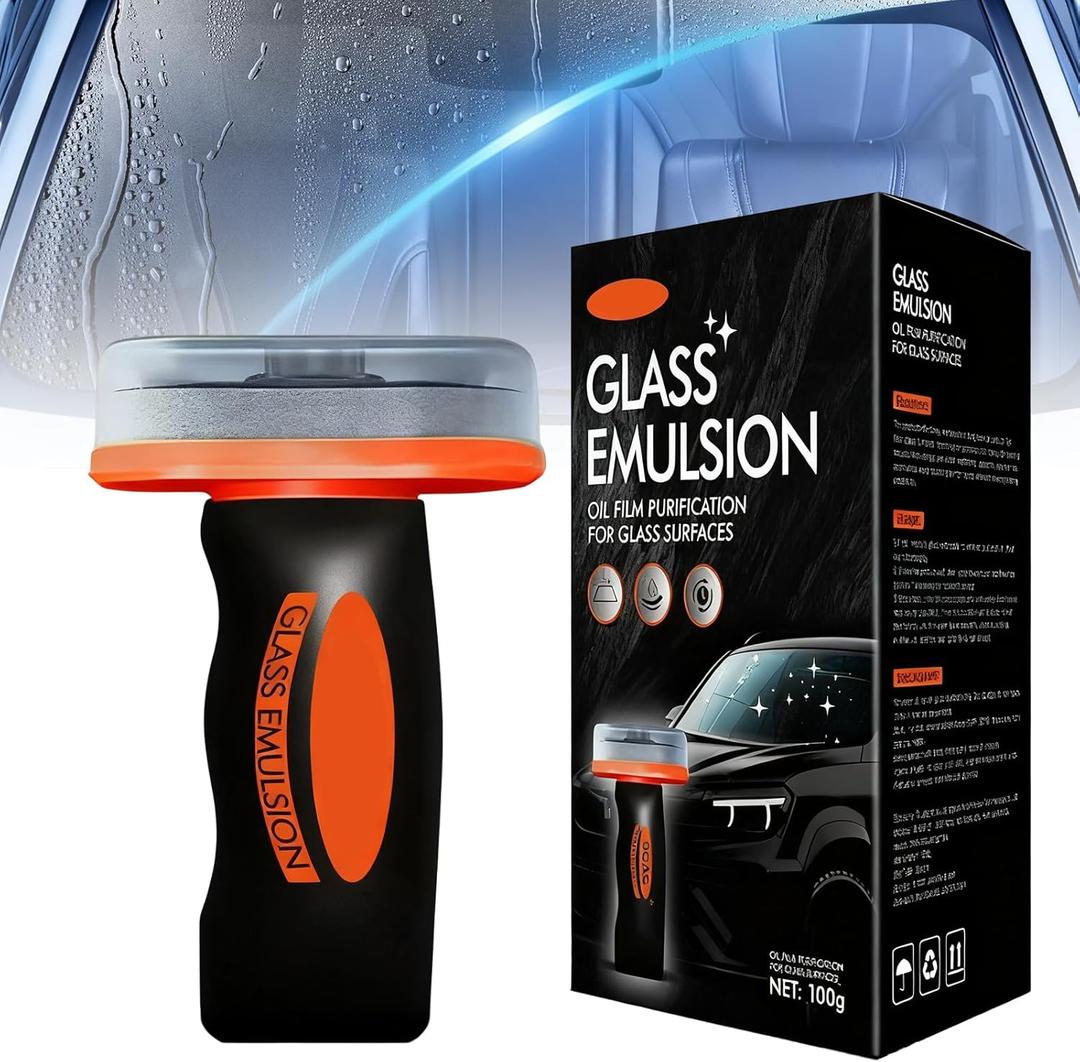 Glass Oil Film Remover for Car, Automotive Glass Cleaner with Cleaning Board,Removes Oil Film & Smudges, Improve Windshield Clarity for Safe Driving(1pcs)