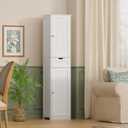 TEENFON 67" H Tall Bathroom Cabinet with 2 Doors & 1 Drawer, Narrow Bathroom Storage Cabinet with Adjustable Shelves, for Living Room, Entryway, Kitchen, White, 15.7"D x 11.8"W x 67.1"H