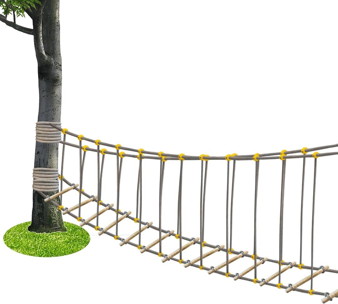Outdoor Bridge Rope Ladder for Kids Rope Bridge Outdoor Obstacle Course Solid Wood Balance Climbing Bridge Slack Lines for Backyard for Child Outdoor Playground Equipment (16.4 FT)