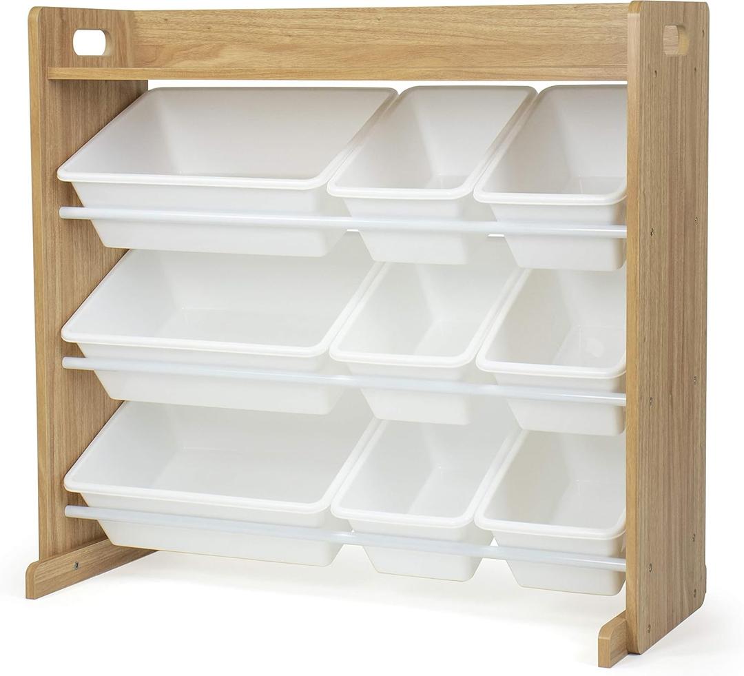 Humble Crew Toy Storage Organizer with Top Shelf and 9 Removable Bins, Natural/White  Toddler Bookshelf with Toy Organizer - Modern Toy Rack Ideal for Kids' Rooms, Playrooms, and Nurseries