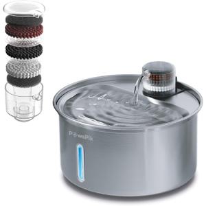 PawsPik PureFlow MAX Automatic Pet Water Dispenser, Stainless Steel Curve Dog & Cat Water Fountain, 3.2-Liter for Fresh, Long-Lasting Hydration (Silver)