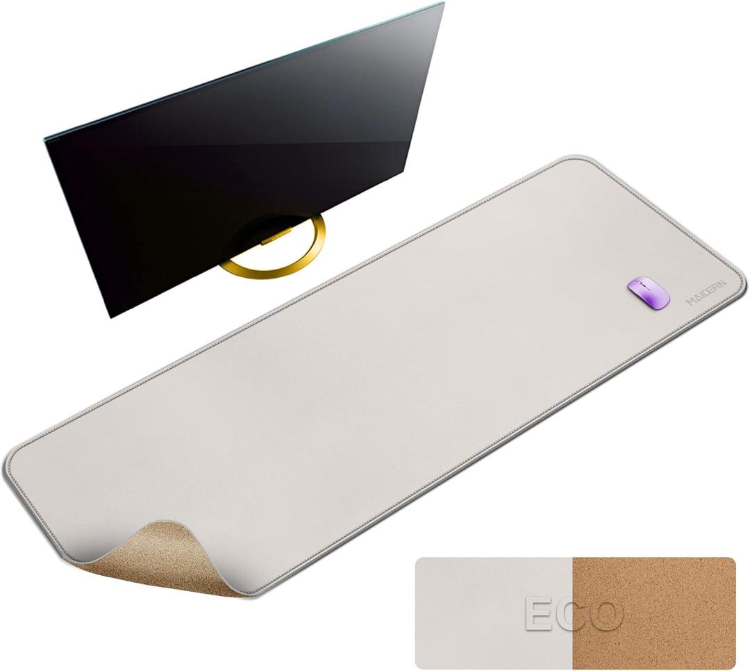 MAIDERN 55" x 24" Cork & Leather Desk Pad, Large XXL Mat, Full Mouse Pad, Dual Sided Protector for Gaming Home Office (Cream)