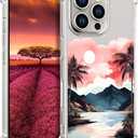 Compatible with iPhone 16 Pro Case Designer Cute Clear for Women,Transparent Phone Cover Cases Design (Sea Sunset Palm Tree Scene Beach Sky)