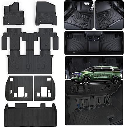 Floor Mats for 2025 KIA Carnival Hybrid Version 8 Seats (Non Pure Fuel), TPE All Weather Protection Car Floor Liners with Trunk Mat Covering The Backrest