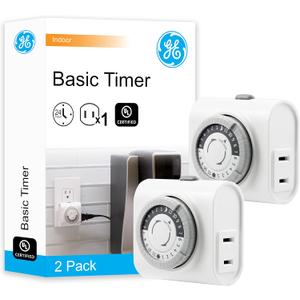 GE 24-Hour Indoor Plug-In Outlet Timer, 1 Polarized Outlet, Timers for Electrical Outlets Indoor, Light Timers Indoor, 30 Minute Intervals, Daily ON/OFF Cycle, Christmas Tree Timer, 2 Pack, 56177