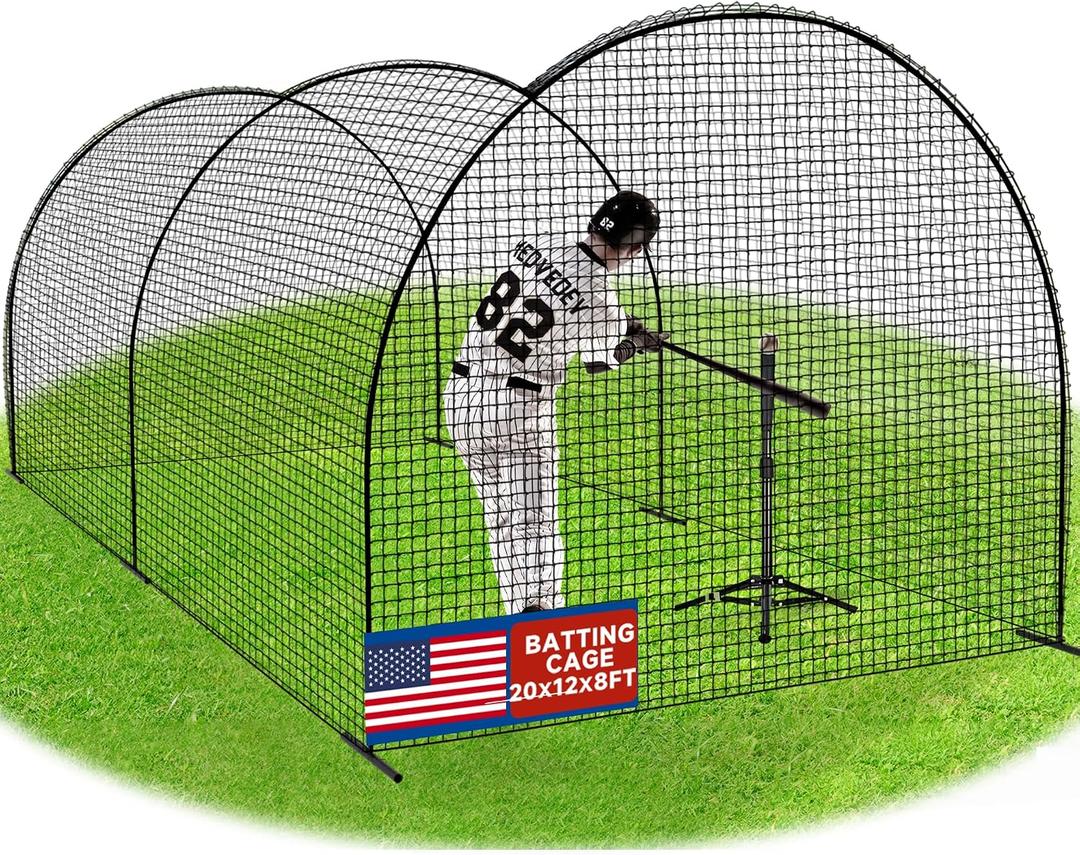 Portable Baseball Batting Cage Net with Sturdy Steel Frame, 20FT/ 30X12X8FT Batting Cages for Backyard Baseball Training Equipment with Carry Bag