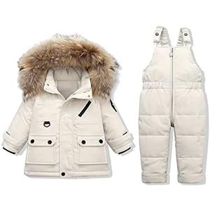 YALLET Baby Girls Boys Snowsuit, Infant Winter Clothes Toddler Kids Winter Warm Hooded Down Jacket Coat + Ski Bib Pants, 2T