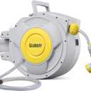 Heavy Duty hose Reel, 5/8"100 FT Retractable Garden Hose Reel Wall Mount with 8 Pattern Hose Nozzle/Auto Rewind/Any Length Lock/180Swivel Bracket