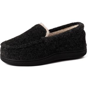 Dearfoams Unisex-Child Gifts for Kids Memory Foam Cozy Amari Moccasin Slipper (1 Big Kid, Black)