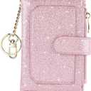 Womens Wallets RFID Small Compact Bifold Leather Card Holder Zip Pocket (Glitter Light Purple)