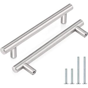 Probrico (25 Pack 5 Inch Euro T Bar Cabinet Pulls, Stainless Steel Kitchen Drawer Handles, Brushed Nickel Drawer Pulls