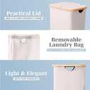 LONBET Laundry Basket with Lid, Made from Breathable Fabric | Aesthetic Clothes Hampers for Laundry with Side Handles & Sturdy Bamboo Frame (26 Gallons - Single, Beige)