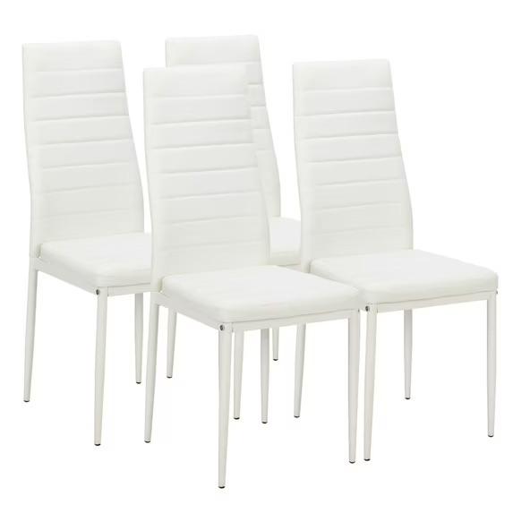 FDW | Dining Chairs Set of 4 | White | Kitchen Chairs 4 Upholstered Chairs and Faux Leather Cushions | Space-Saving and Modern Design | for Dining Room, Easy to Assemble
