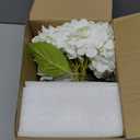 Hollyone Hydrangea Artificial Flowers with Vase White Silk Fake Flowers Arrangements in Glass Vase with Faux Water for Home Bathroom Office Table Centerpiece Shelf Decorations