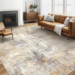 Area Rug Living Room Rugs: 5x7 Washable Large Abstract Modern Soft Stain Resistant Indoor Floor Non Slip Accent Carpet for Bedroom Nursery Playroom Dining Room Office Dorm Home House- Gray Gold