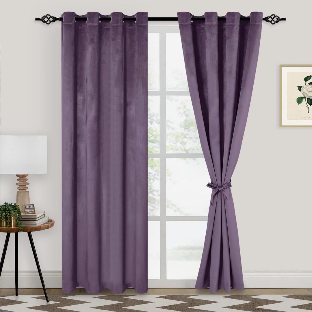 XWZO Purple Velvet Curtains 84 Inches Long, Elegent Soft Luxury Curtains for Living Room, Thermal Insulated Room Darkening Purple Curtain for Bedroom Decor, Velvet Drapes Set 2 Panels (Lavender)