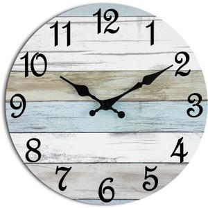 CHYLIN Wall Clock - 18 Inch Silent Non Ticking Wall Clocks Battery Operated, Wooden Rustic Farmhouse Larger Clock Decorative for Living Room, Kitchen (Blue)