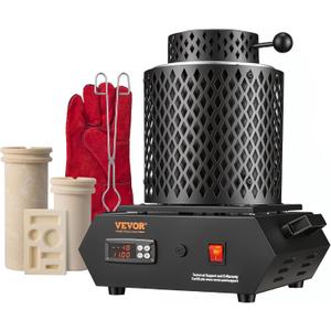 VEVOR Gold Melting Furnace, 1350W, 2102 ℉, PID Digital Electric Melting Furnace with 1 kg and 3 kg Ceramic Crucibles, Insulated Gloves, Crucible Tongs and Tray, for Gold, Silver, Aluminum, Copper