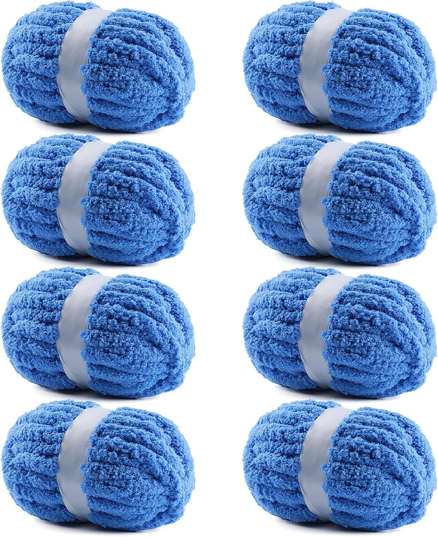 8 Pack Chunky Yarn for Hand Knitting - #10 Super Bulky Chenille Yarn, Fluffy Jumbo for Thick Hand-Knit Blankets, Scarves 25 Yds 7.94 Oz Each Skein (8, Sky Blue)