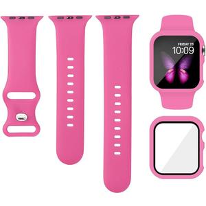 Sport Silicone Band and Case Compatible with Apple Watch Bands 38mm 40mm 41mm 42mm 44mm 45mm 46mm, Waterproof Apple Watch Strap & Screen Protector iWatch Series 11 10 9 8 SE 7 6 5 4 3 2 1 for Women Men