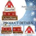 Chunful 4 Pcs Christmas Table Decor Wooden Ugly Sweater Decoration Christmas Tiered Tray Decor Decorative Sweater Table Centerpiece Rustic Farmhouse Xmas Block Signs Gift for Home Kitchen Office