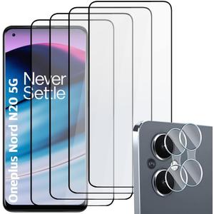 [4+2] (4 Black Silk Tempered glass screen protector + 2 Lens Protector) compatible with Oneplus Nord N20 5G 2022 Easy to Install Double Tempered glass screen protector Scratch Resistant Full Coverage 9H hardness TUFF STONE Screen Protector