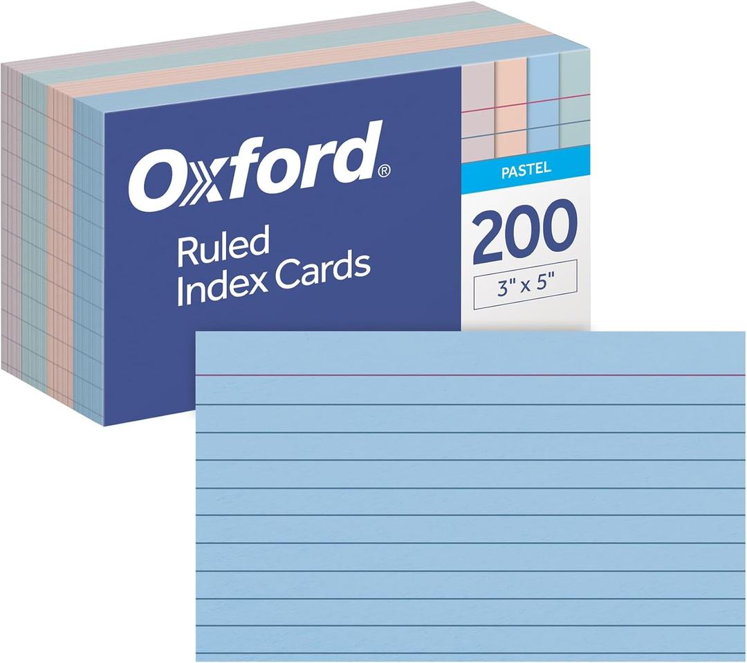 3 x Oxford Ruled Index Cards, Lined Note Cards, Flashcards for School, 4 Assorted Pastel Colors: Gray, Peach, Light Blue and Light Green, 3 Inch x 5 Inch, 200 Cards Per Pack (1017486)