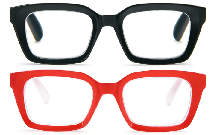REAVEE 2 Pack Reading Glasses for Women Blue Light Blocking, Oversized Cute Square Fashion Computer Readers with Spring Hinge 2.0
