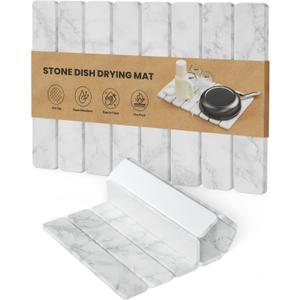 CHROME CLUB Stone Drying Mat for Kitchen Counter - Collapsible Diatomaceous Earth Dish Drying Stone - Fast Absorbent Stone Dish Drying Mat for Dishes and Pots (White Marble)