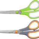 Amazon Basics Multipurpose Stainless Steel Scissors for Office, Crafts, Paper Cutting, Fabric Cutting, Right/Left Handed, Comfort Grip, PVD Coated, 2-Pack, Green and Grey