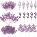 75 Pcs Christmas Glitter Branches 3 Styles Artificial Christmas Picks Berries Stems Pine Needles Floral Twig Spray for Xmas Tree Ornaments DIY Wreath Garland(Light Purple)