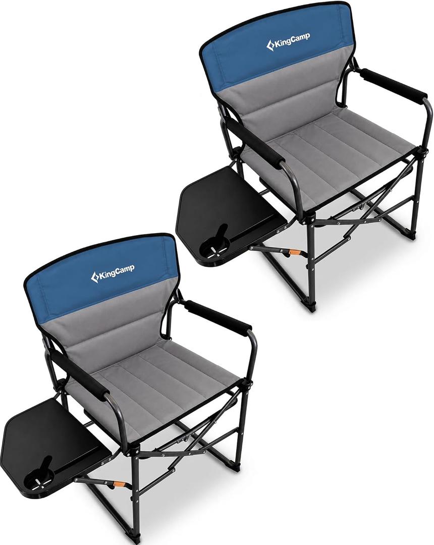 KingCamp Oversized Camping Directors Chair for Big and Tall, Heavy Duty 440lbs Folding Chairs with Side Table, Portable Padded Camp Chairs with Wide Seat & Anti-Sag Fabric for Outdoor Lawn Fishing RV, X-Large