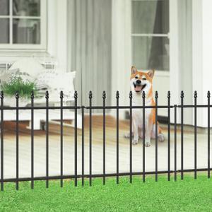 FOREHOGAR Decorative Metal Garden Fence 24 in H x 16 ft L,8 Panels + 9 Stakes Border Fence Panels Animal Barrier for Dogs, No Dig Garden Fencing for Yard Patio Flower Bed Lawn Outdoor,Black