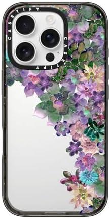 CASETiFY Impact Case for iPhone 16 Pro [Slim / 8.2 ft. 4X Military Grade Drop Protection/Wireless Charging Compatible] - My Succulent Garden - Clear Black