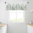 Sage Green Eucalyptus Leaf Curtain Valances for Windows Spring Summer Farmhouse Leaves Kitchen Curtains 54x18 Inch Short Rod Pocket Valance 1 Panel for Living Room Bathroom Bedroom Decor