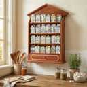 Chunful Vintage Spice Jar Wooden Rack with 4 Shelves and Drawer Hanging Spice Rack Wall Mounting Kitchen Storage Village Style Display Shelf for 24 Jars, Shelf Only (Classic)