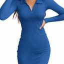 Valiamcep Women's Dress Long Sleeve V Neck Collared Ribbed Knit Bodycon Mini Pencil Dresses, S