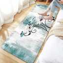 Rustic Farmhouse Bath Rug, Farm Teal Daisy Floral Flowers and Butterfly on Country Wooden Bath Mat Turquoise Blue Kitchen Rug Floor Mat Soft Non Slip Runner Carpet Indoor Doormat (16X48)