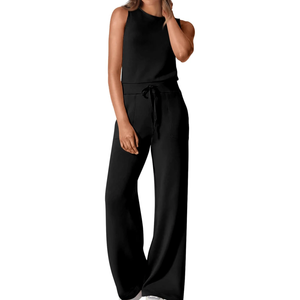 PRETTYGARDEN Womens Jumpsuits Summer Casual One Piece Outfits Sleeveless Wide Leg Long Pants Rompers, L