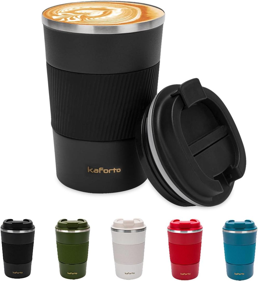 kaforto 16oz Insulated Coffee Travel Mug Stainless Steel Vacuum Coffee Cup Leakproof with Screw Lid Double Wall Coffee Tumbler Reusable Thermal Cup for Hot/Iced Beverage - 510ml, Black