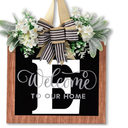 14'' Large Last Name Welcome Door Wreath for Front Door 26 Letter All Year Round Wooden Hanging Decoration for Farmhouse Home Outdoor and Indoor Decor