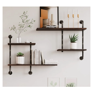 Industrial Pipe Shelving Wall Mounted, Rustic Floating Shelves Wall Shelf Unit Bookshelf Hanging Wall Shelves,Farmhouse Kitchen Bar Shelving (Vintage)