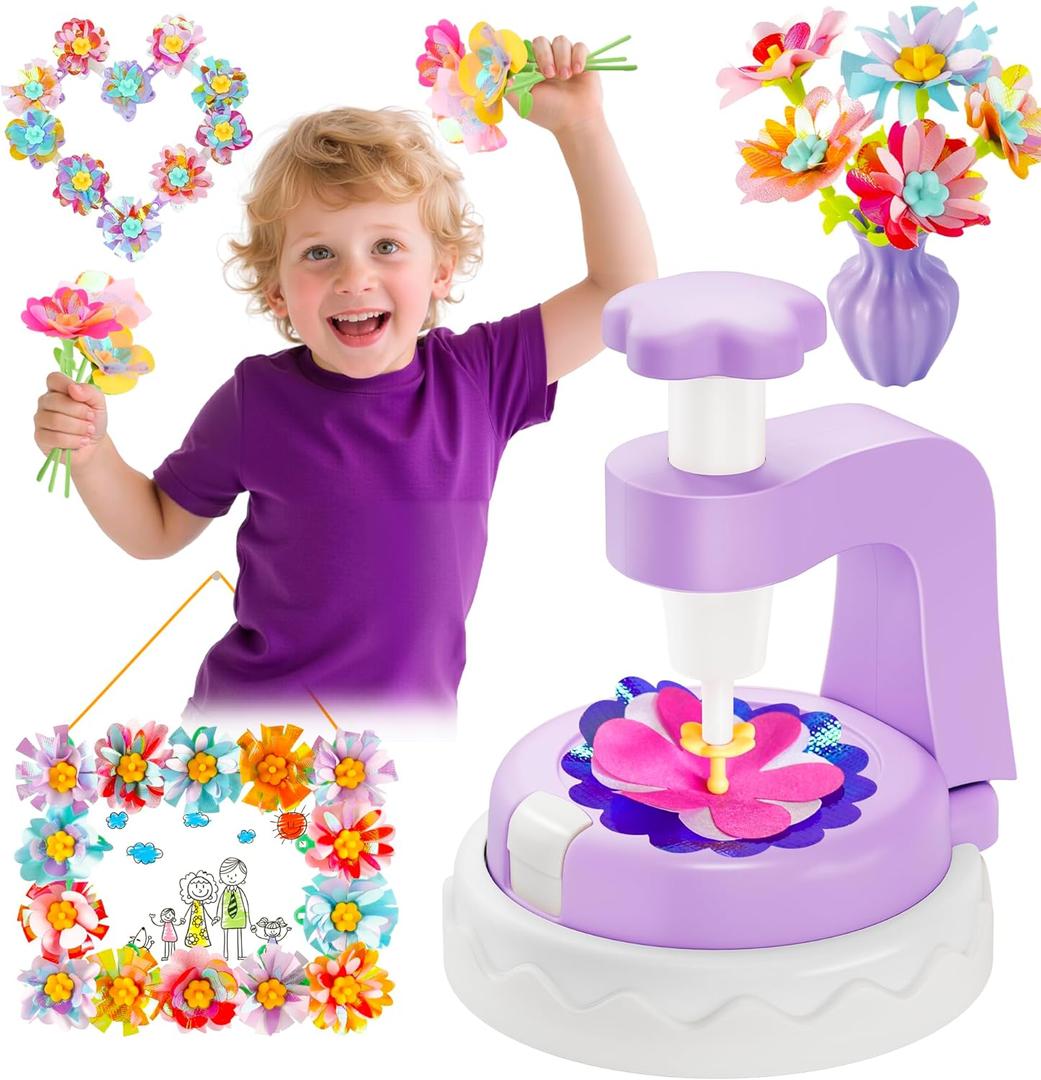 Kingci Fabric Flower Bouquets DIY Kit, 2025 Creative Flower Making Kits for Toddler Girls 117PCS Educational Arts and Craft Kits for Kids, Birthday Christmas Gifts for Girls Boys Teens (Purple)