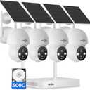 Hiseeu Solar Camera Wireless Outdoor, Home Security Camera System, 2.4G & 5G WiFi, Solar-Powered 4MP 4 Cam-Kit, Color Night Vision, 360 View, Pan & Tilt, 1TB HDD Local Recording, No Subscription