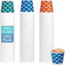 JollyPack 300 Pack 3 oz Disposable Bathroom Paper Cups, Small Mouthwash Cups in Orange, Blue, and Green, Great for Candy, Biscuits, Bathroom Use, Parties, Picnics, and Travel