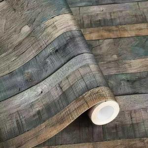 FLFK Rustic Woodgrain Pattern Flooring Roll - Non-Slip Twill Membrane Decorative Floor Covering, Peel and Stick, Waterproof, Easy to Clean, 16 x 128 inches, for Kitchen, Living Room, Bathroom (Dt5885)